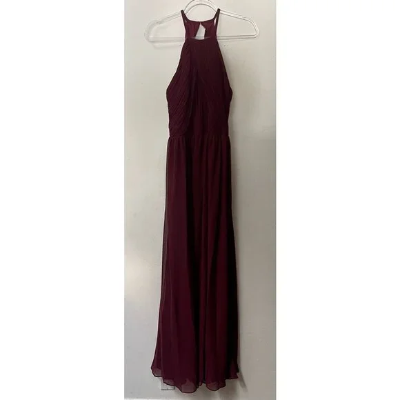 Bill Levkoff | Dresses | Levkoff Evening Dress Womens 4 Burgundy Empire  Waist Halter Sleeveless Chiffon | Poshmark